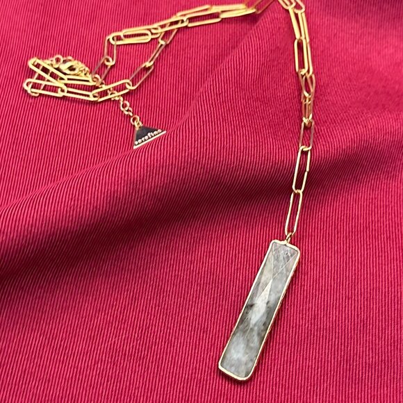 Serefina “Paper Clip” Chain & Light Green/Gray Stone Pendant Necklace - Picture 9 of 14